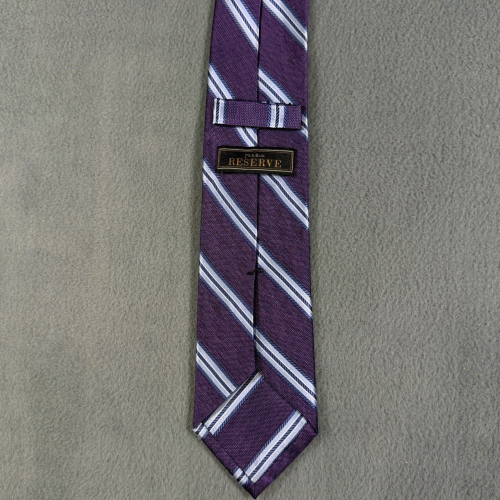 Jos A Bank Reserve Silk Tie Mens Purple Blue White Diagonal Striped Necktie - Picture 3 of 5